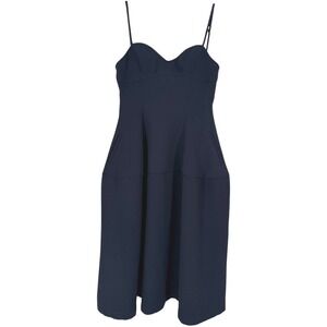 Chouchou Sleeveless Midi Dress Sweetheart Neckline Pockets Navy Blue Size Medium
